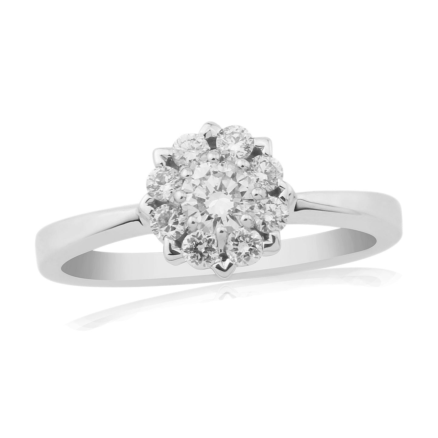 9ct White Gold Diamond Cluster Ring - W Gold