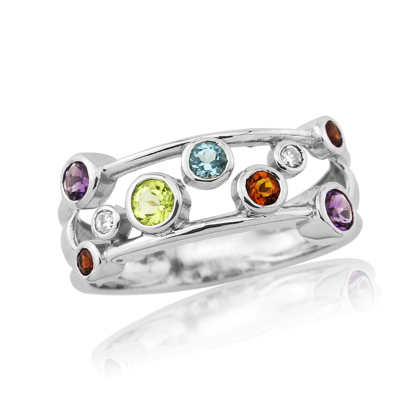 9ct White Gold Multi Stone Gem Ring