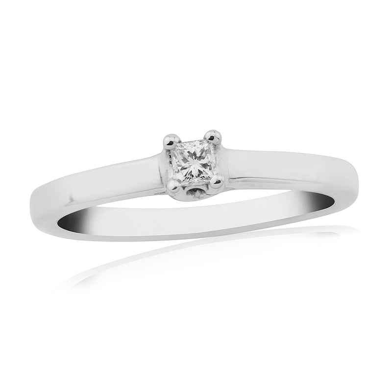 9ct White Gold Princess Cut Diamond Ring - WG