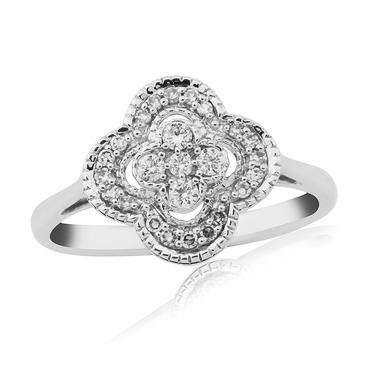 9ct White Gold Cluster Diamond Ring