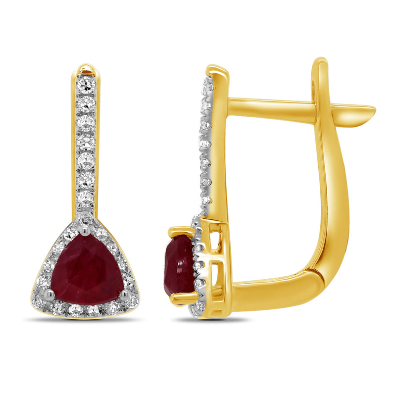 9ct Gold Trillion Cut Ruby & Diamond Earrings