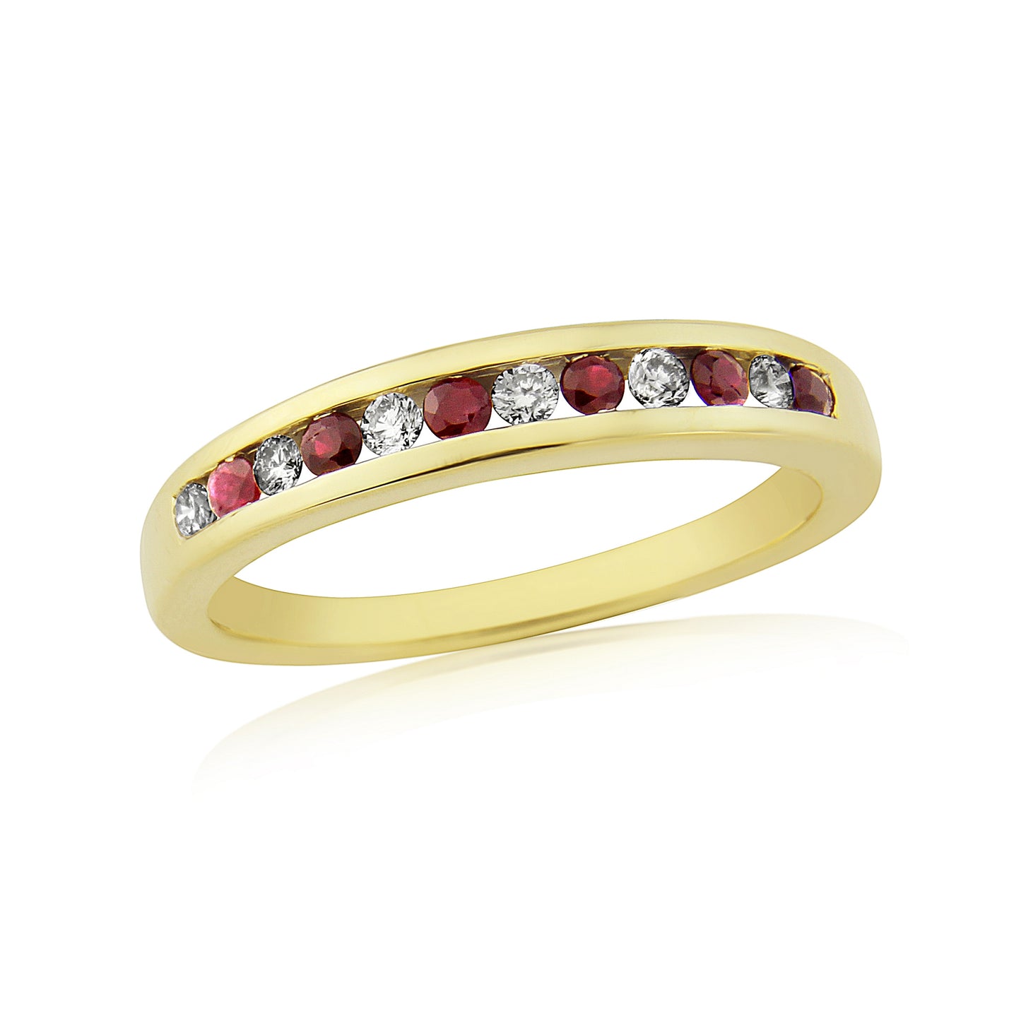 9ct Gold Channel Set Ruby & Diamond Half Eternity Ring