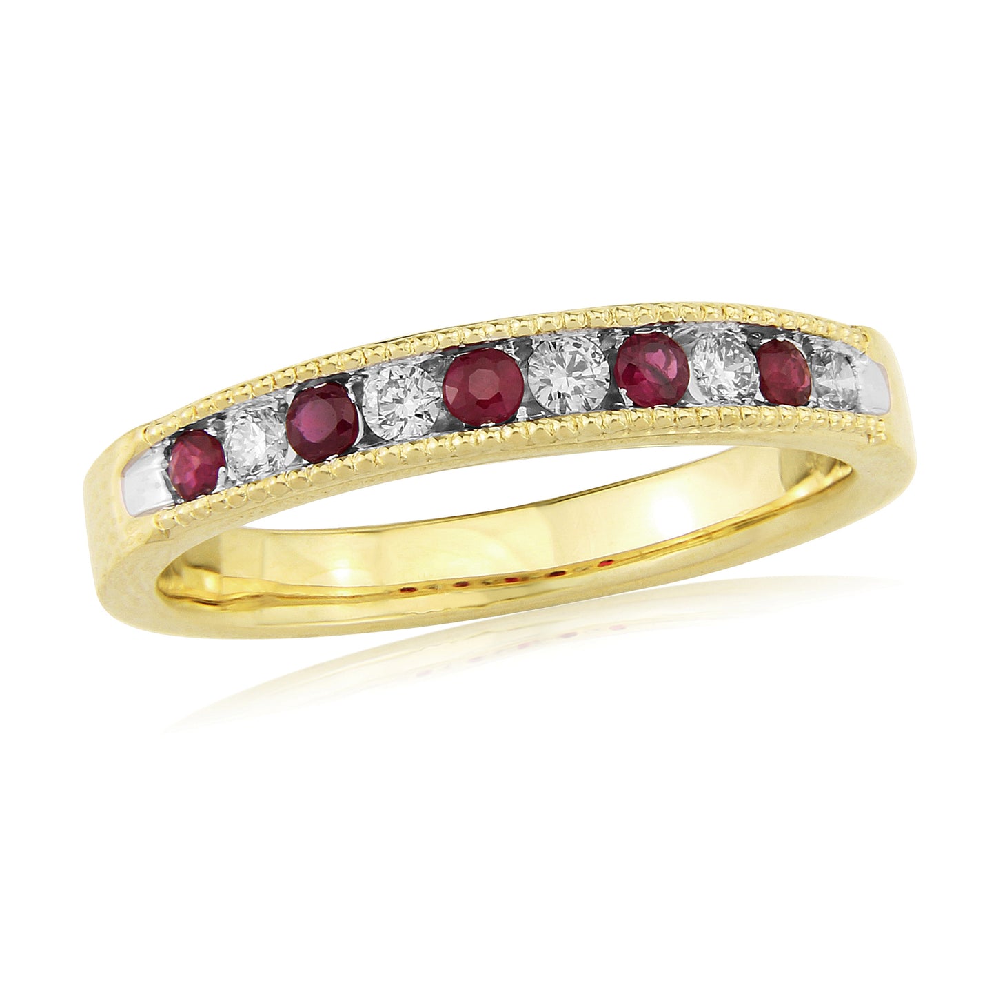 9ct Gold Ruby & Diamond Half Eternity Ring