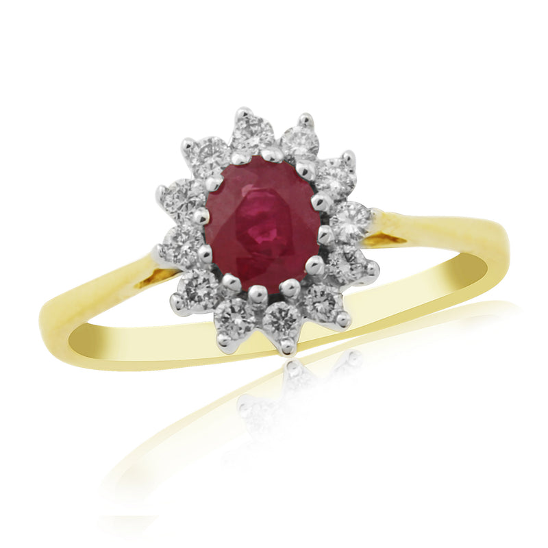 9ct Gold Oval Ruby and Diamond Cluster Ring