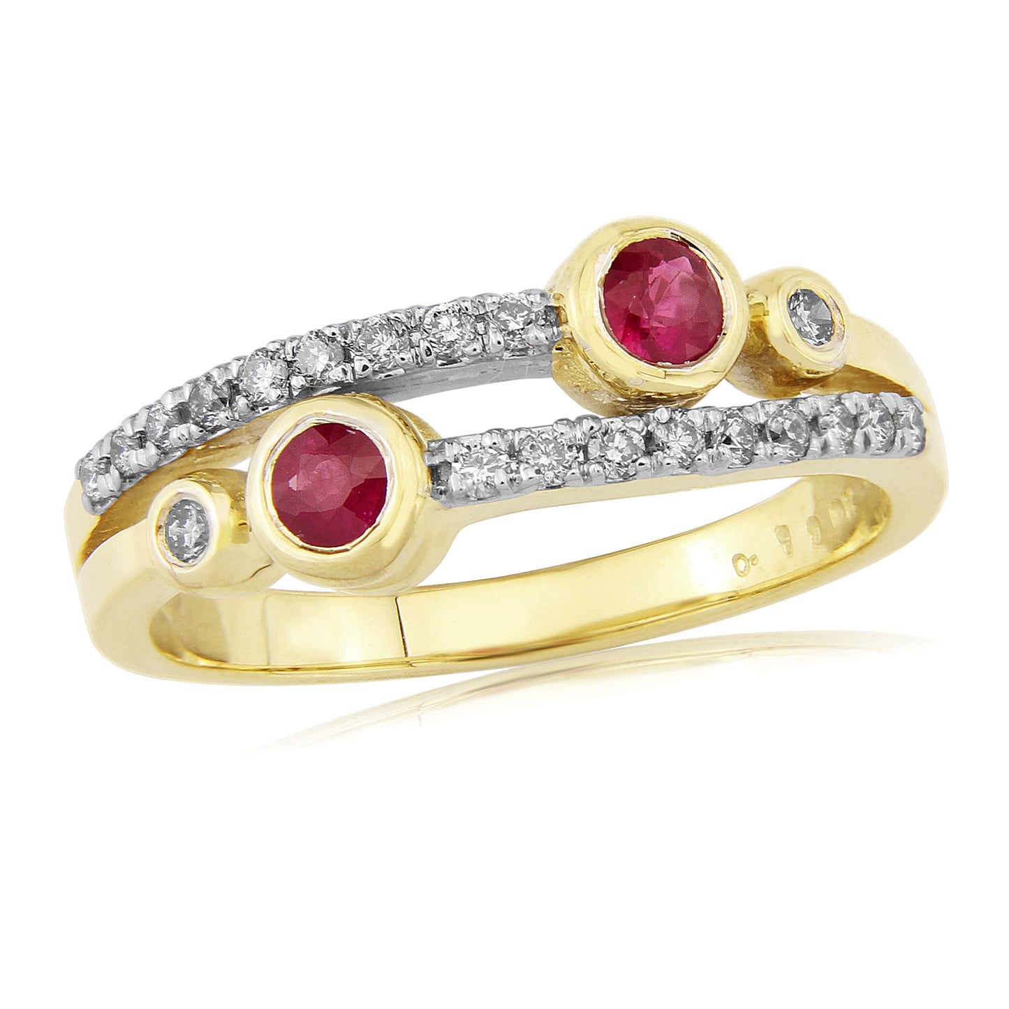 9ct Yellow Gold Ruby & Diamond Bubble Style Ring