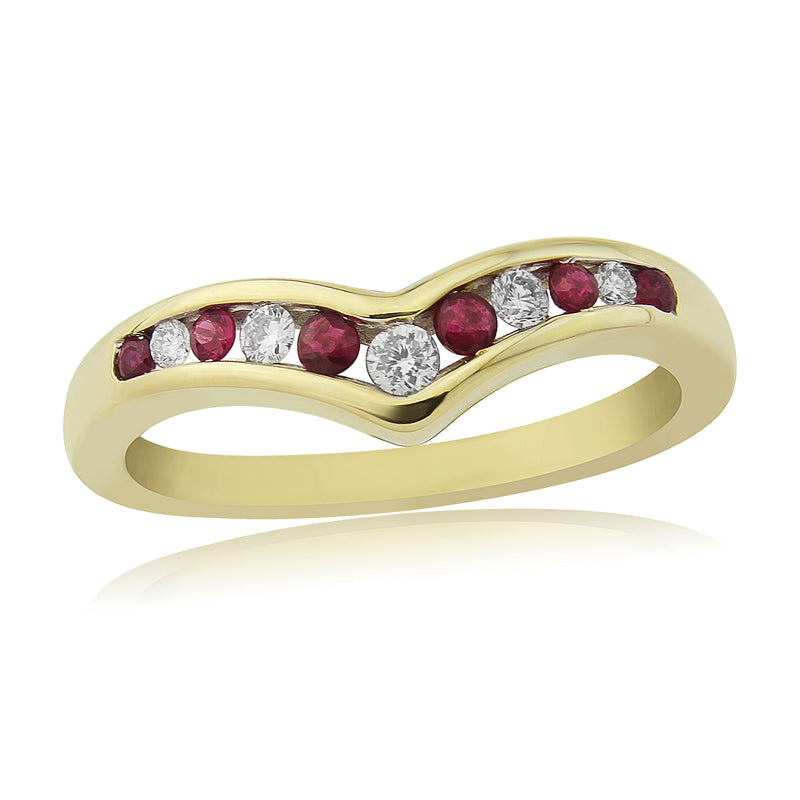 9ct Gold Ruby & Diamond Wishbone Ring