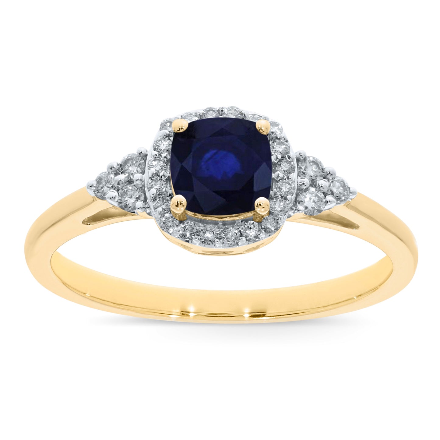 9ct Yellow Gold Sapphire & Diamond Cluster  Ring