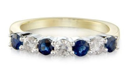 9ct Gold Sapphire & Diamond Half Eternity Ring
