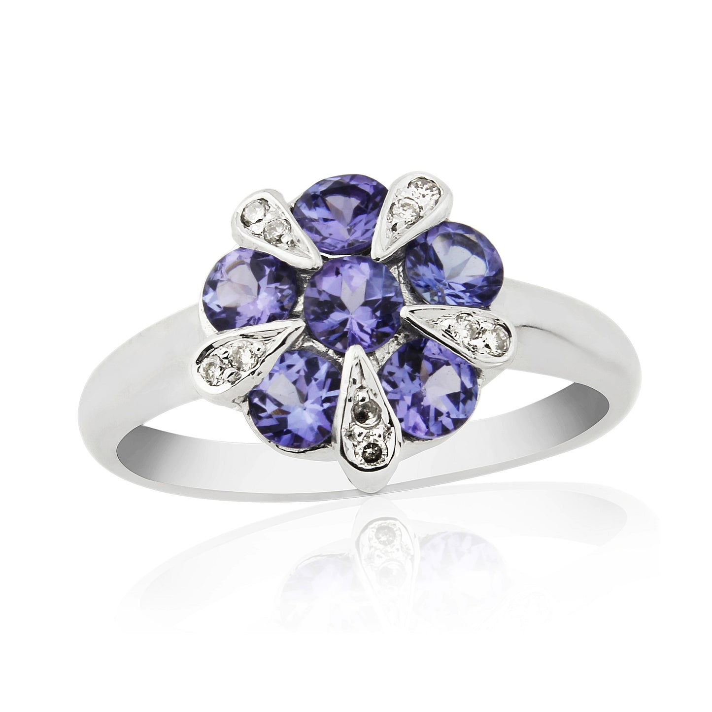 9ct White Gold Tanzanite & Diamond Ring - Tanz