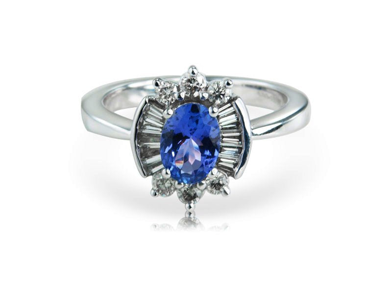 9ct White Gold Tanzanite & Diamond Ring - Tan WG