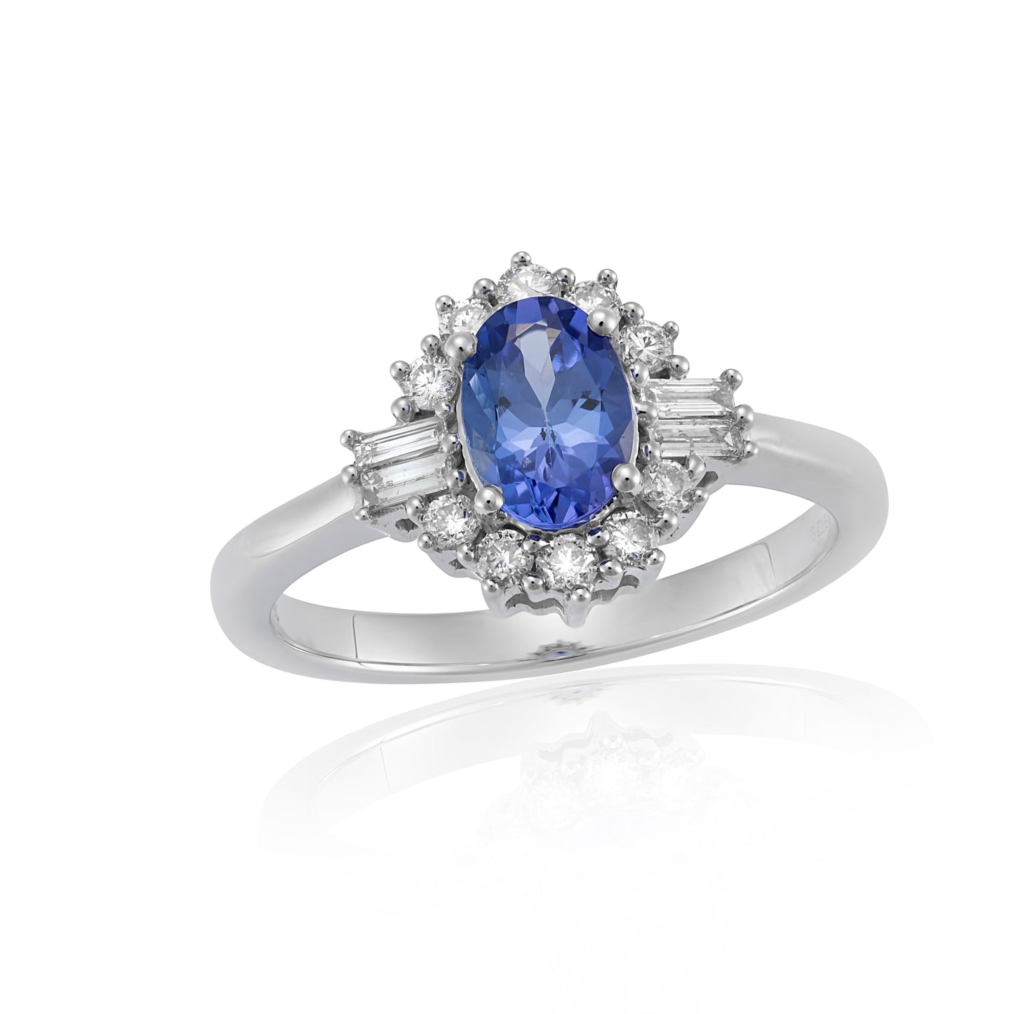 9ct White Gold Oval Tanzanite & Diamond Cluster Ring