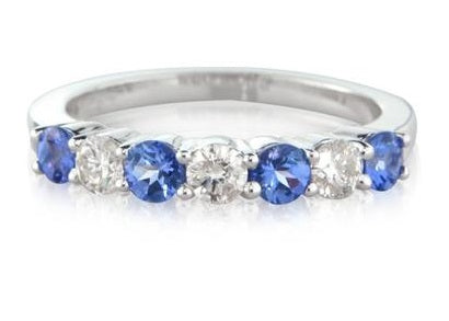 9ct White Gold Seven Stone Tanzanite & Diamond Ring