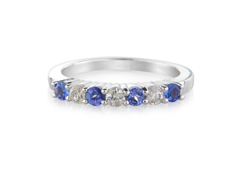 9ct White Gold Tanzanite & Diamond Half Eternity Ring