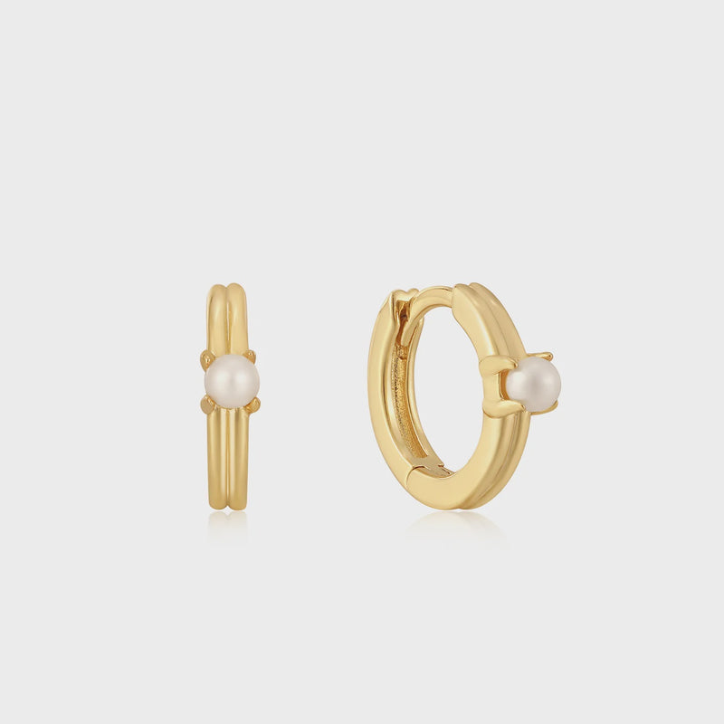 ANIA HAIE Gold Pearl Cabochon Huggie Hoop Earrings E043-03G