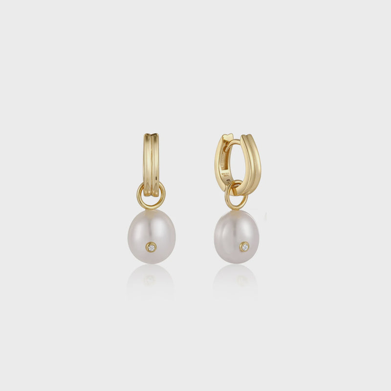 ANIA HAIE Gold Pearl Drop Sparkle Huggie Hoop Earrings E043-04G