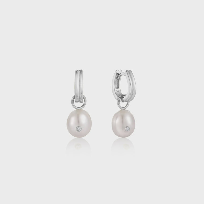 ANIA HAIE Silver Pearl Drop Sparkle Huggie Hoop Earrings  E043-04H