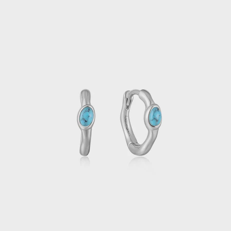 ANIA HAIE Silver Turquoise Wave Huggie Hoop Earrings E044-02H