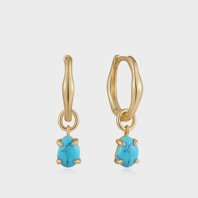 ANIA HAIE Gold Turquoise Drop Wave Huggie Hoop Earrings E044-05G