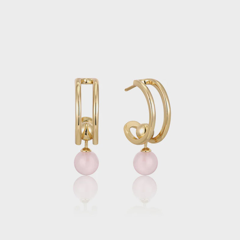 ANIA HAIE Gold Orb Rose Quartz Stud Mini Hoop Earrings E045-05G-RQ