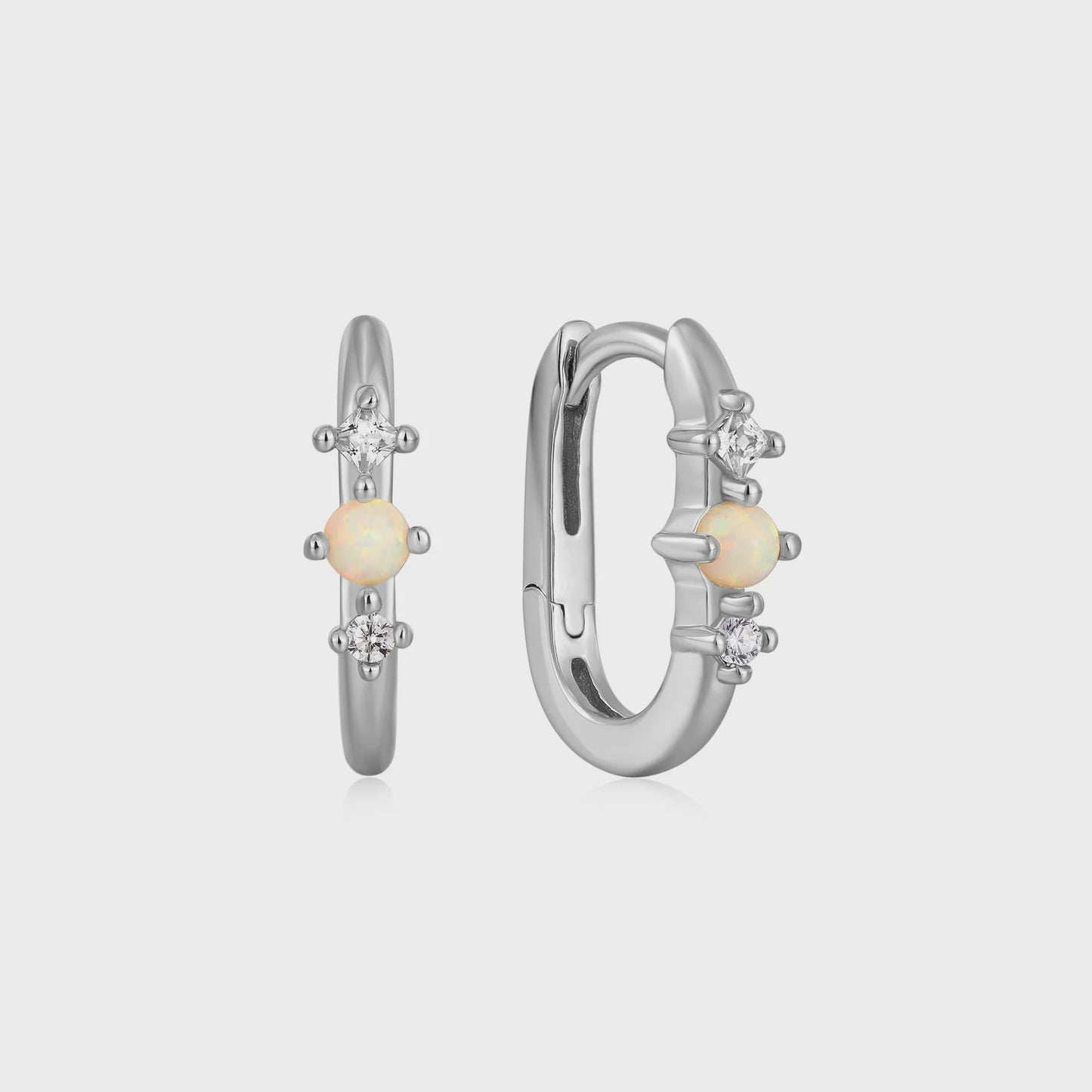 ANIA HAIE Silver Kyoto Opal Oval Huggies E047-01H