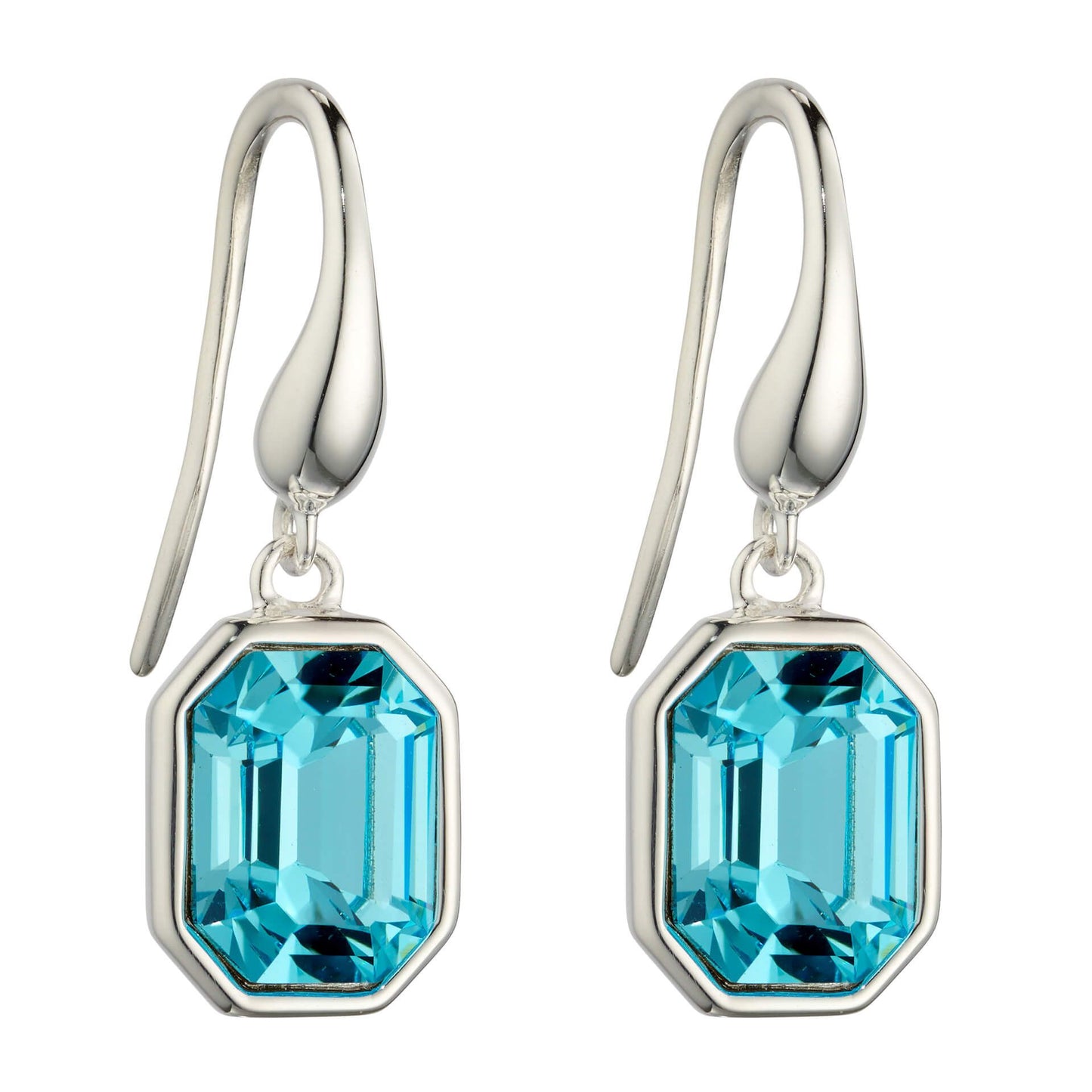 Silver Blue Octagonal Drop Earrings