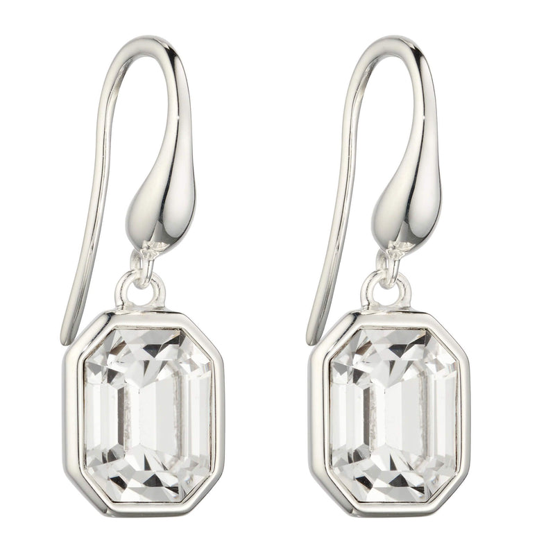 Silver Clear Crystal Octagonal Drop Earrings