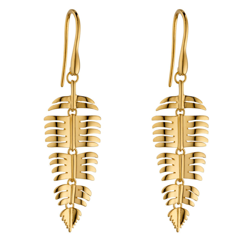 Yellow Gold Plated Palm Leaf Drop Earrings