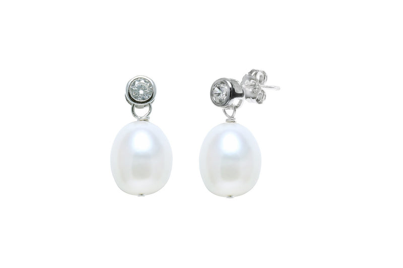 Sterling Silver Cubic Zirconia Pearl Drop Earrings