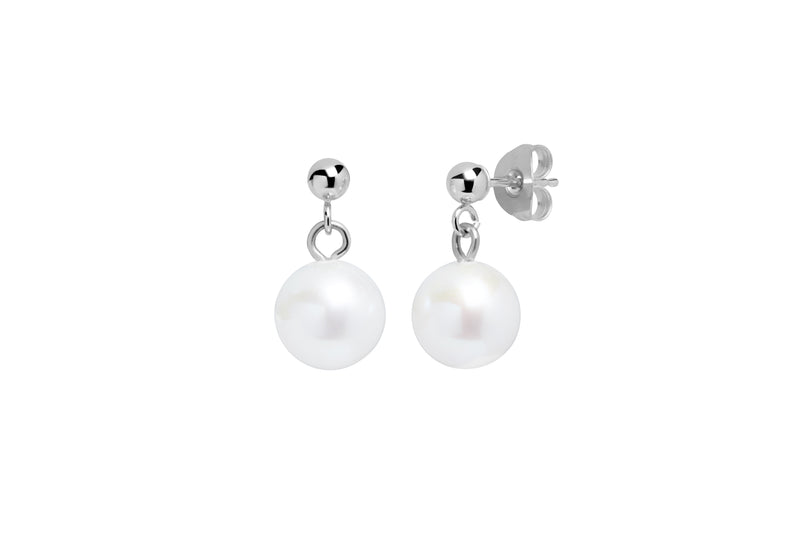 White Round Cultured Pearl 7.5-8mm Drop Earrings ED900SILR