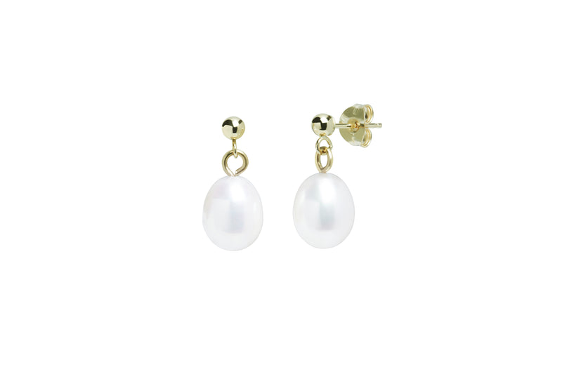 White Teardrop Cultured River Pearl Drop Earrings Yellow Gold ED900YGW