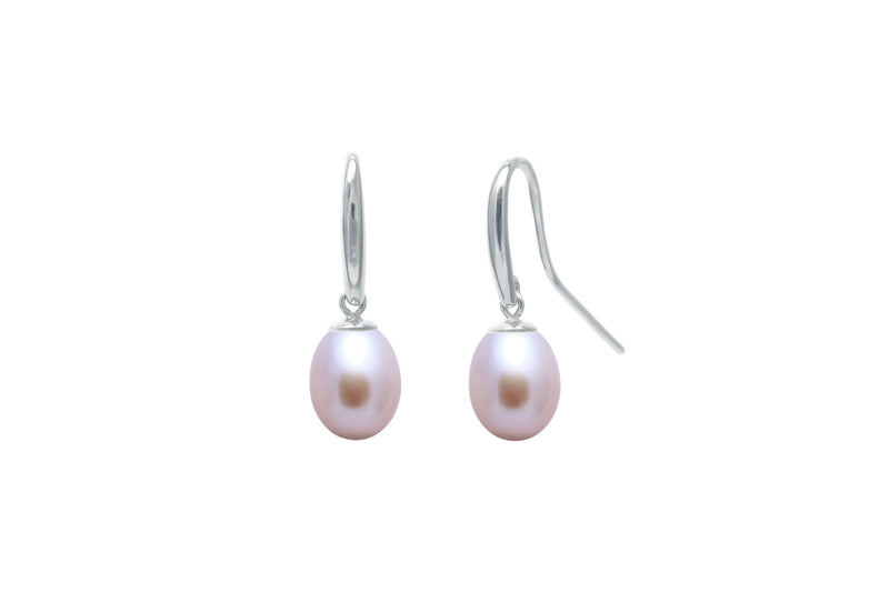 Shepherds Crook & Cap 7.5-8mm Pink Teardrop Cultured Pearl Silver Drop Earrings EDSHEPSIL7P