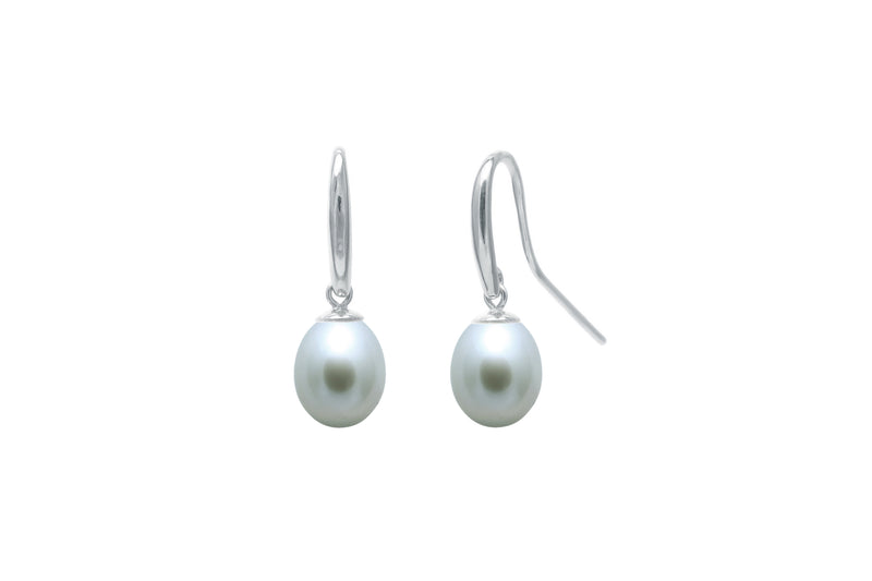 Shepherds Crook & Cap 7.5-8mm Grey Teardrop Cultured River Pearl Drop Earrings 9ct White Gold EDSHEPWG7G