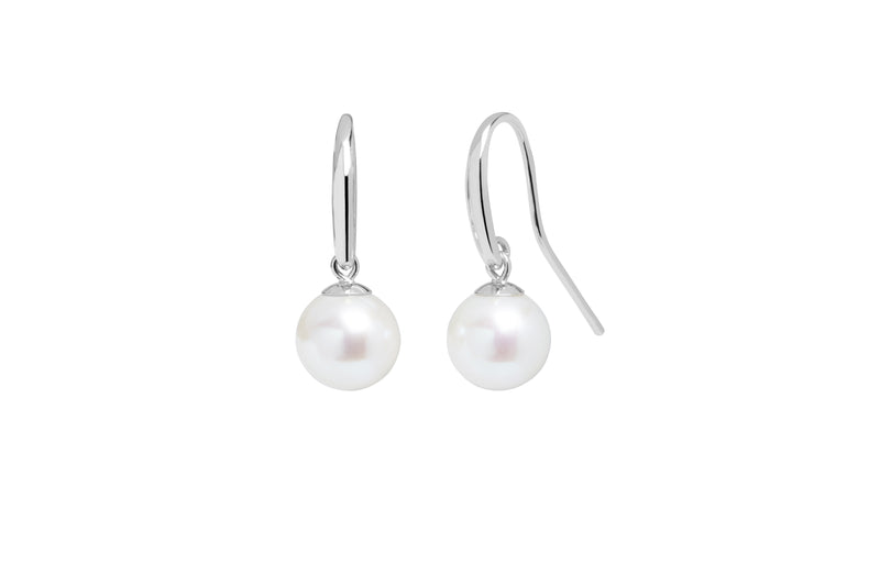 Shepherds Crook & Cap 8-8.5mm White Cultured River Pearl Drop Earrings 9ct White Gold EDSHEPWGR8W