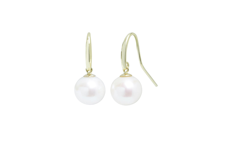 Shepherds Crook & Cap 10-10.5mm White Cultured River Pearl Drop Earrings 9ct Yellow Gold EDSHEPYGR10