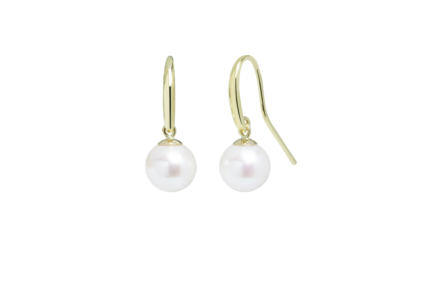 Shepherds Crook & Cap 8-8.5mm White Cultured River Pearl Drop Earrings 9ct Yellow Gold EDSHEPYGR8W