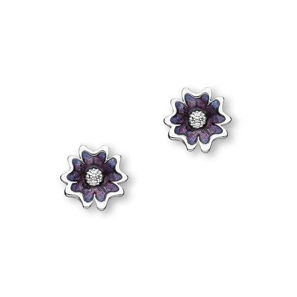 Ortak Scottish Primrose Silver & Purple Enamel 9mm Stud Earrings EE618