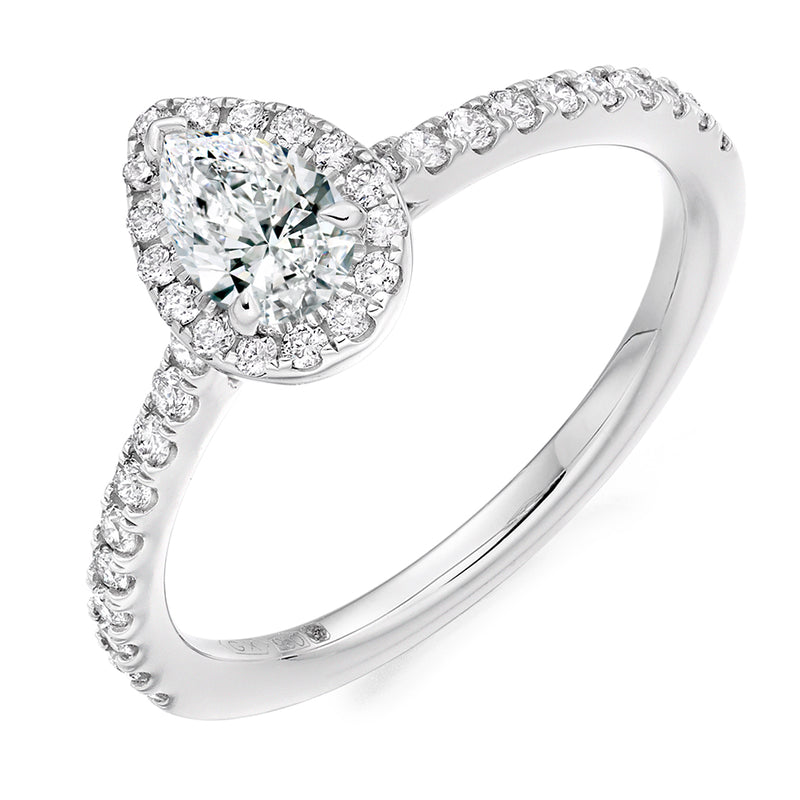Platinum Pear Cut Halo Diamond Ring 0.54ct - ENG21428