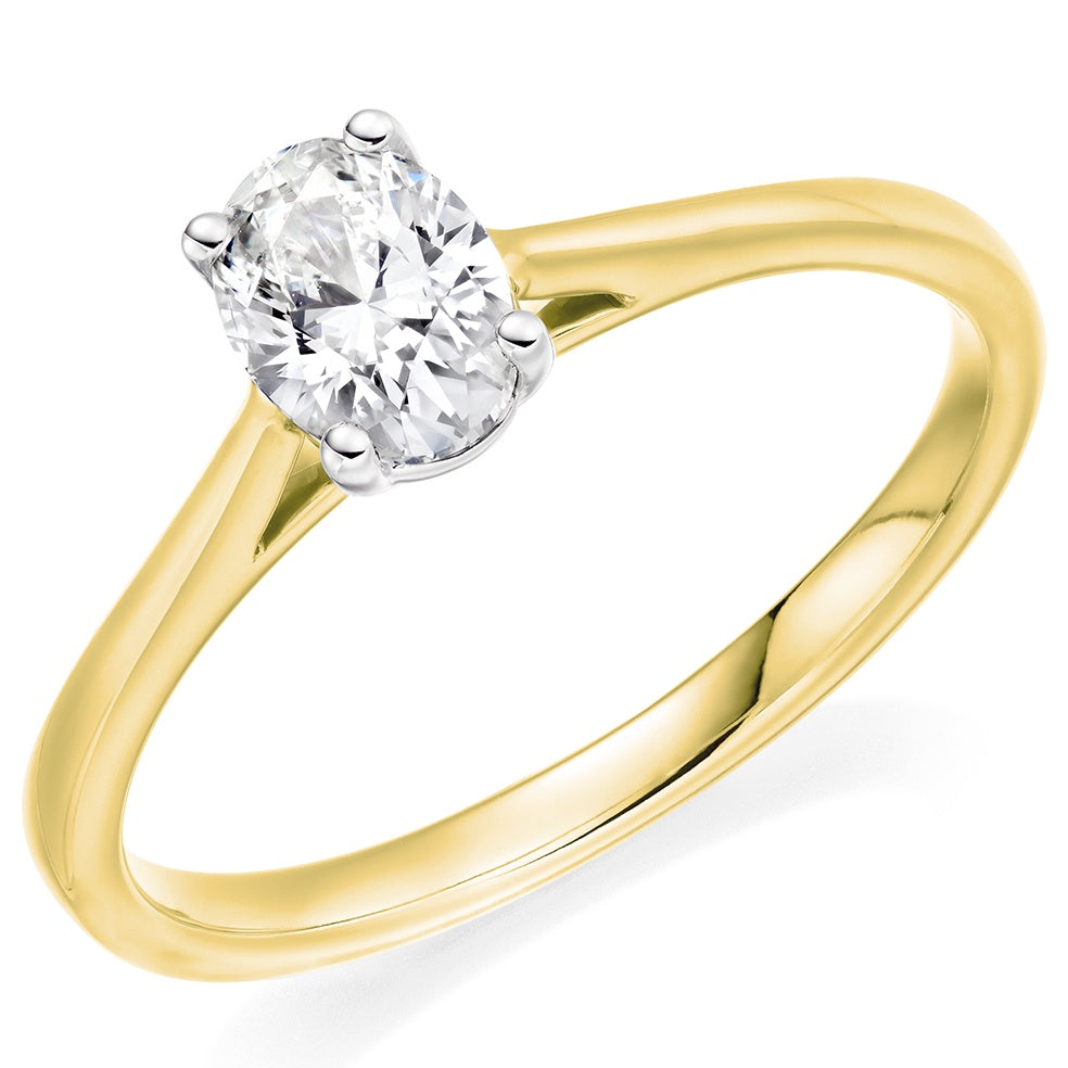 Platinum & 18ct Yellow Gold Diamond Solitaire Ring - Oval Cut 0.50ct G SI1
