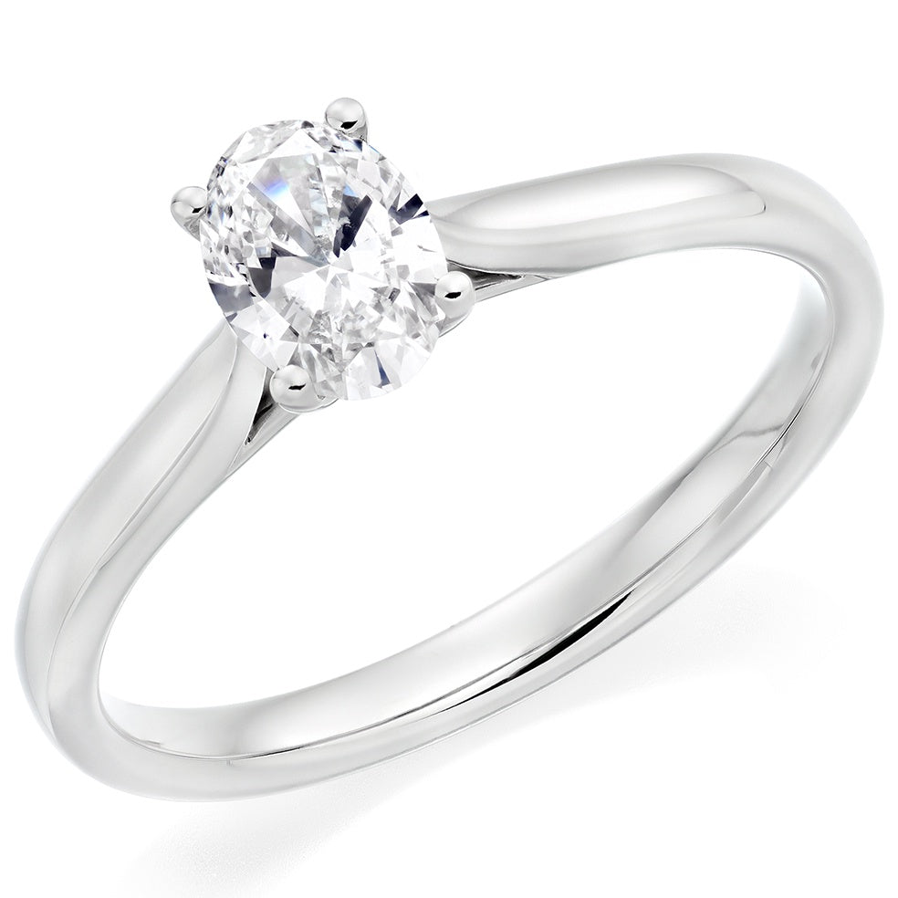Platinum Solitaire Diamond Ring - Oval Cut -  0.60ct F SI1