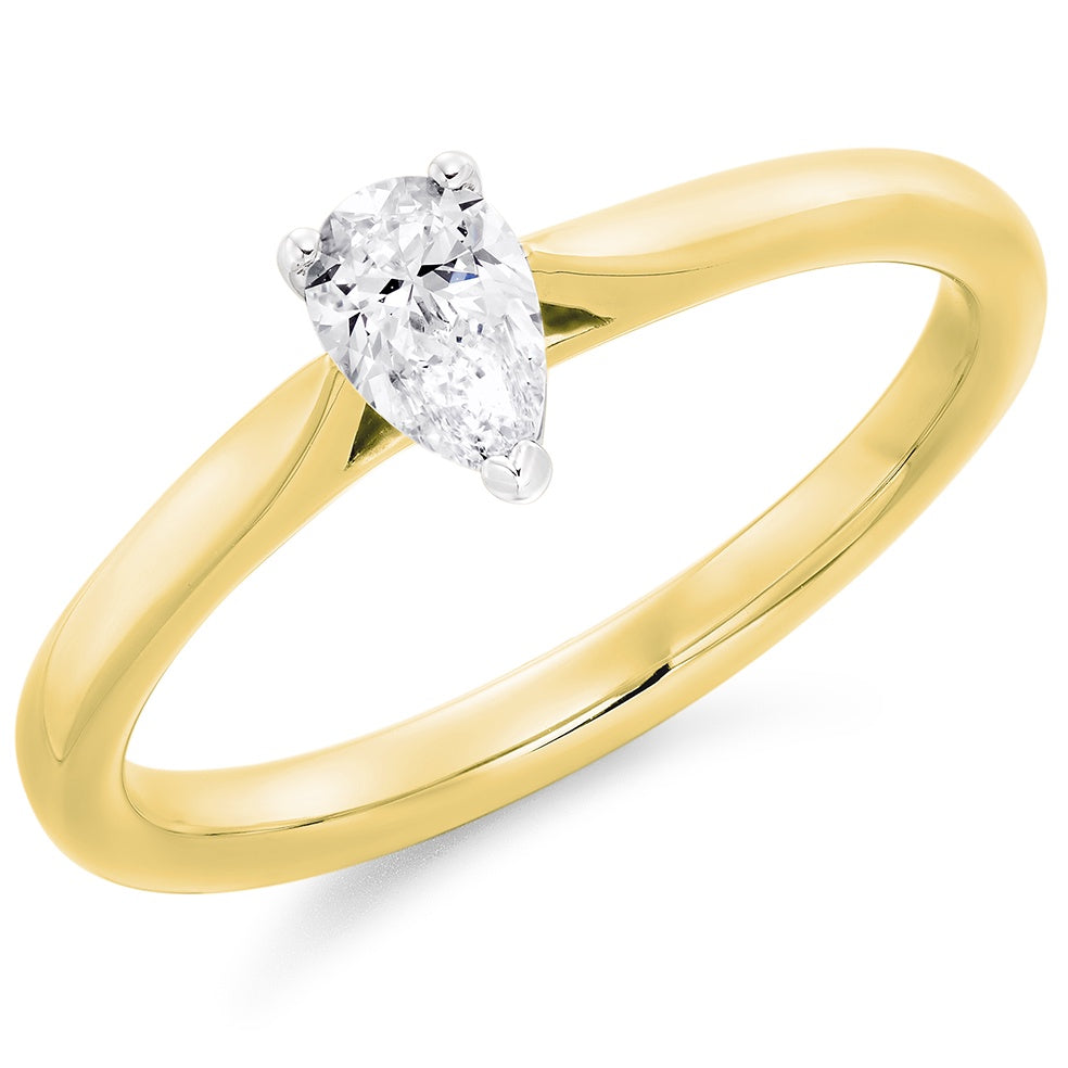 Platinum & 18ct Yellow Gold Pear Cut Solitaire Diamond Ring 0.30ct E SI1