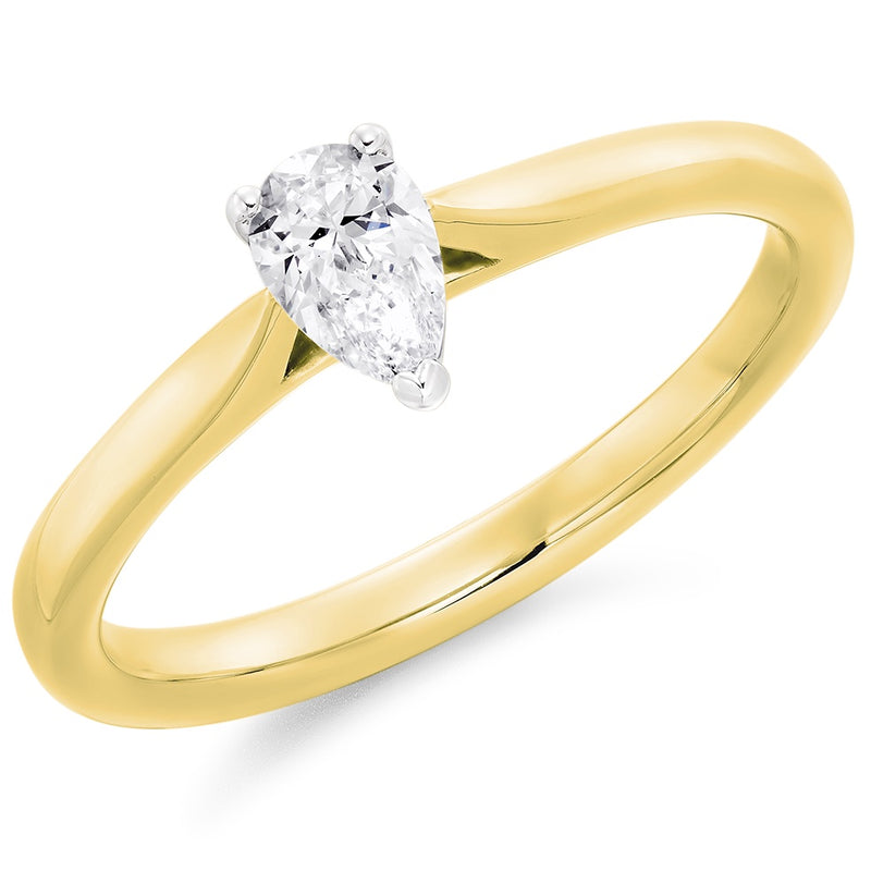 Platinum & 18ct Yellow Gold Pear Cut Solitaire Diamond Ring 0.30ct E/SI1 - ENG31425