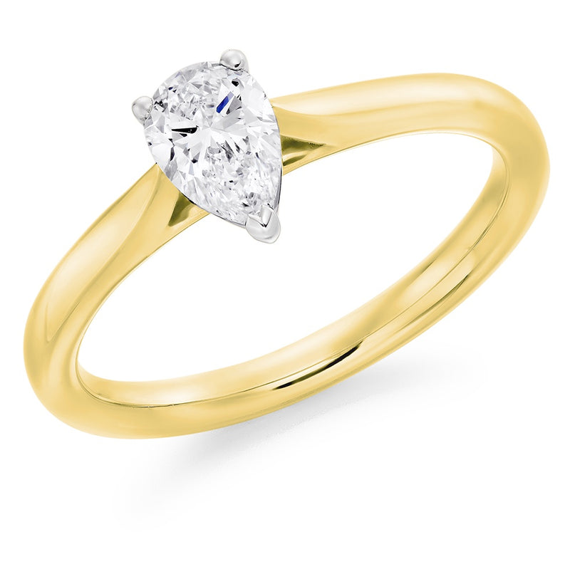 Platinum & 18ct Yellow Gold Pear Cut Solitaire Diamond Ring 0.50ct G/SI1 - ENG31427