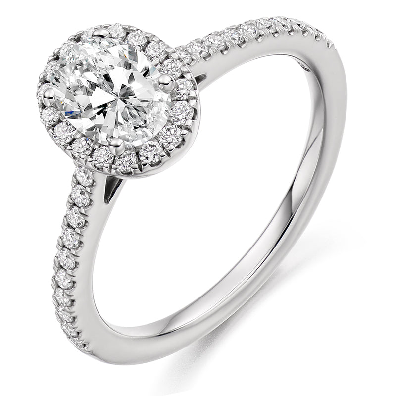 Platinum Oval Cut Halo Diamond Ring - ENG4015