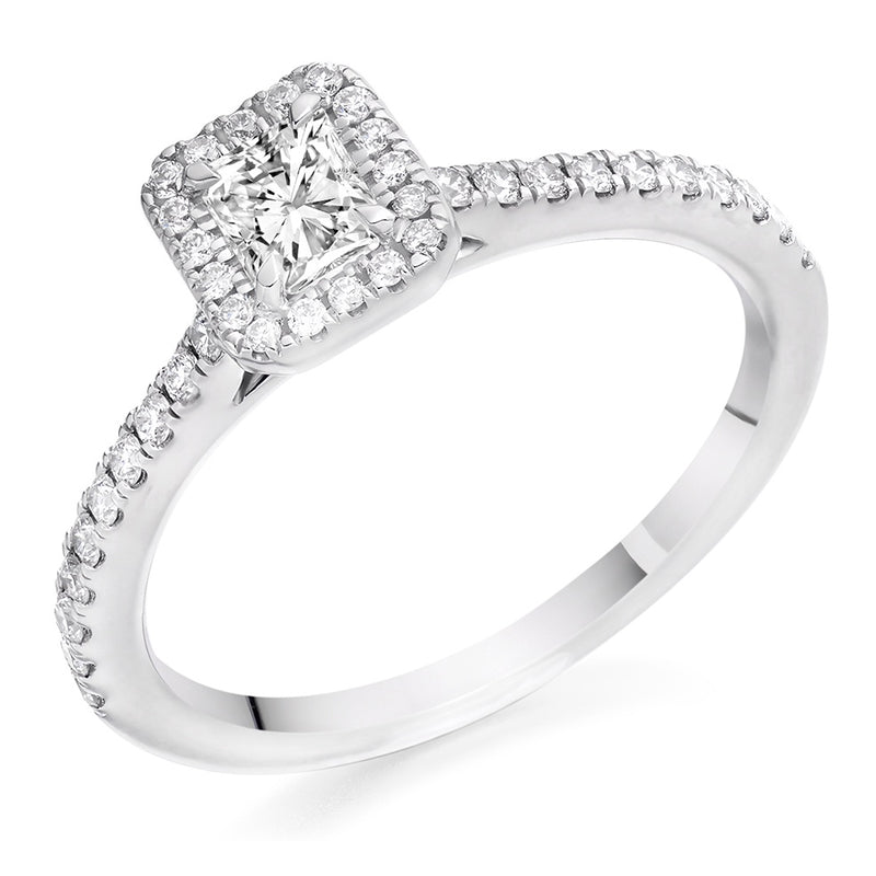 Platinum Radiant Cut Halo Diamond Ring 0.61ct D/VS1 - ENG4477