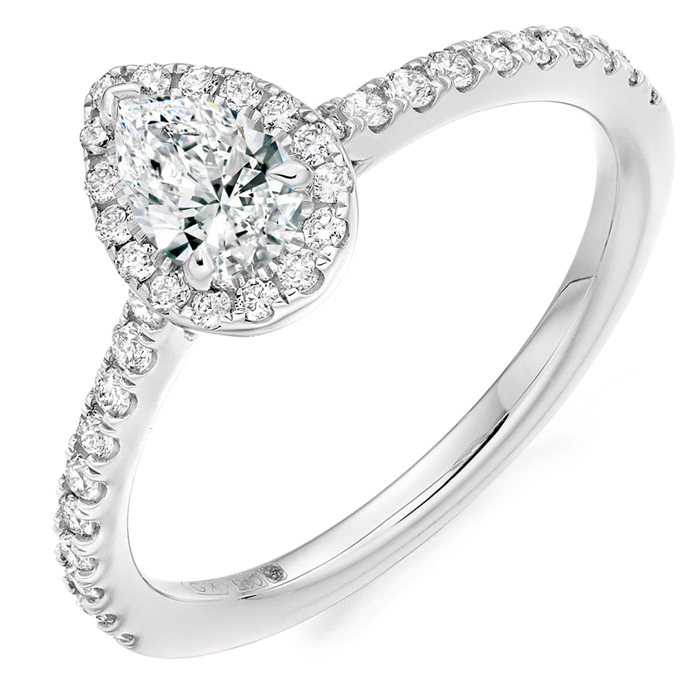Platinum Diamond Pear Halo Ring E SI1 0.65ct