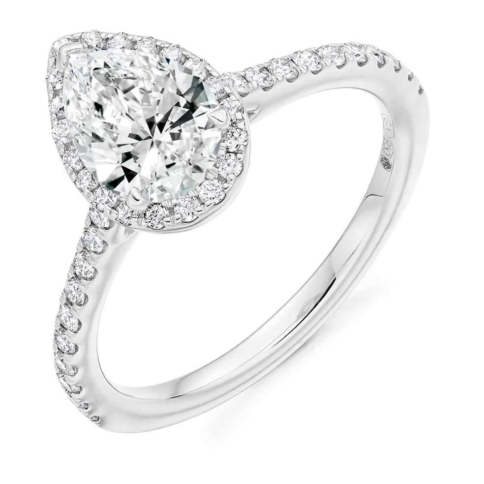 Platinum 1.05ct D/SI2 Diamond Pear Halo Ring - ENG4486