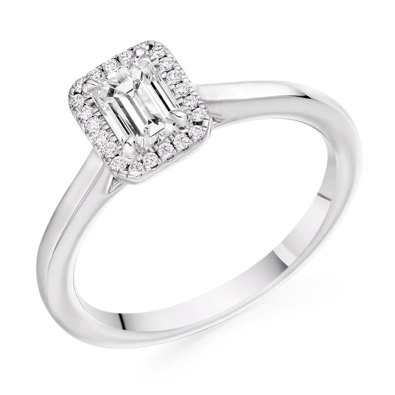 Platinum Emerald Cut Halo Diamond Ring - ENG4509