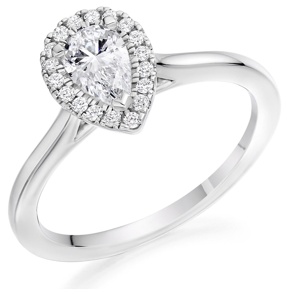 Platinum Pear Shaped Diamond Halo Ring 0.65ct
