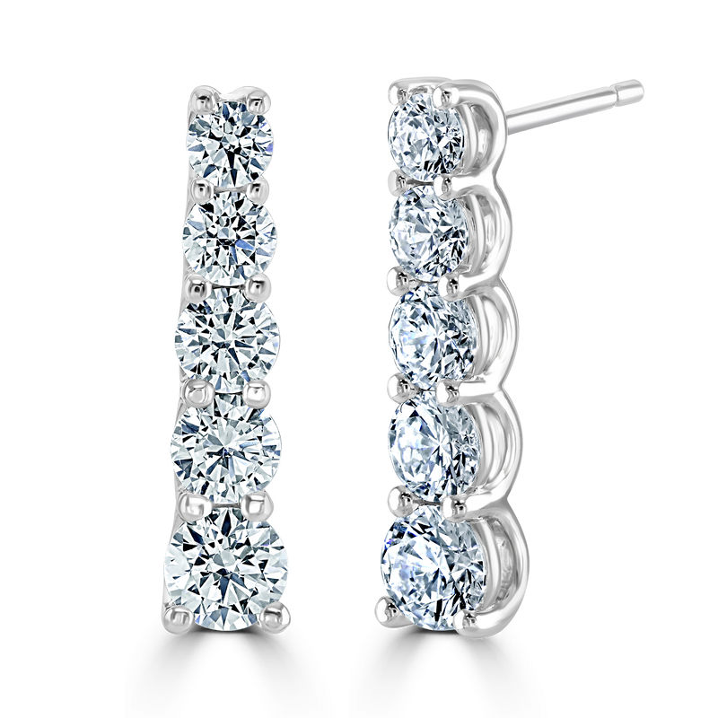 Platinum Five Stone Earrings - Lab Grown Diamond - 3.16ct