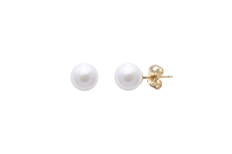 White Cultured Akoya Stud Earrings 5-5.5mm 9ct Yellow Gold  ESCPYG5W